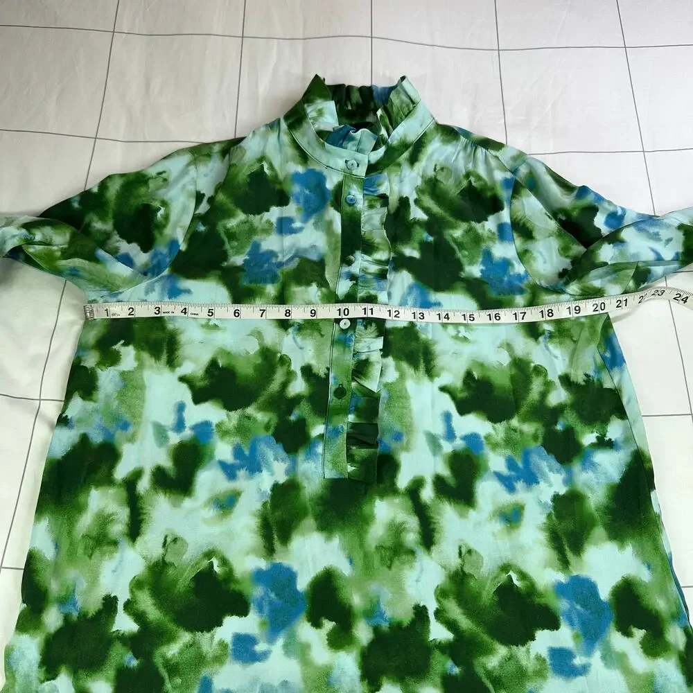 Tuckernuck Dress Womens Medium Green Deep Lagoon Tate Pleated Mini Long Sleeve - Picture 8 of 10